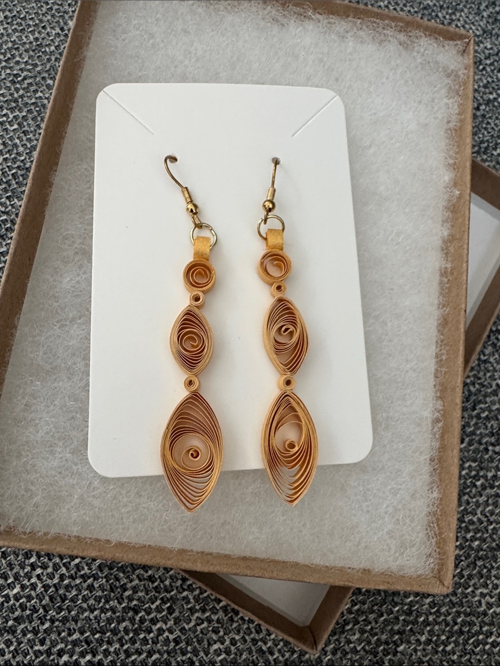 Earrings paper artwork tan gold hue NEW